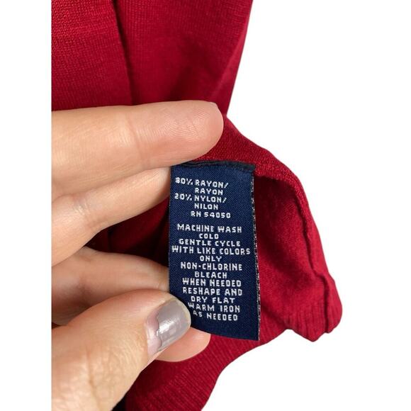 Sweater Vest Cardigan Button Up Red Tie Waist Soft Knit Coastal Preppy Large - Picture 8 of 9